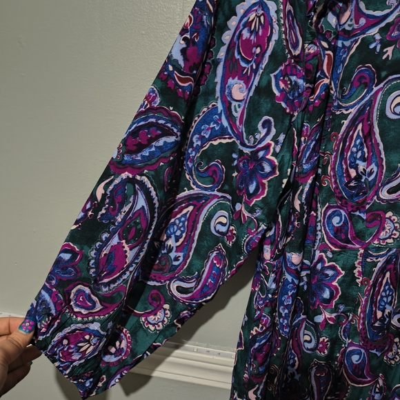 Talbots Purple and Green Paisley Long Sleeve Dress - Picture 3 of 8